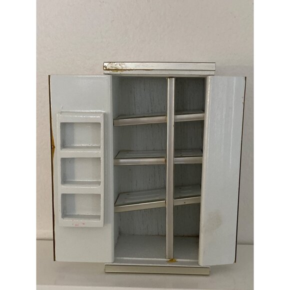 Doll House Miniature White Silver Wood Kitchen Oven Sink Refrigerator 3Pc VTG - Picture 9 of 16
